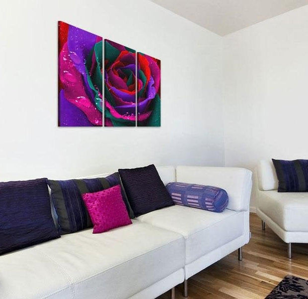 Stretched Canvas Floral Art - Rainbow-Hued Rose