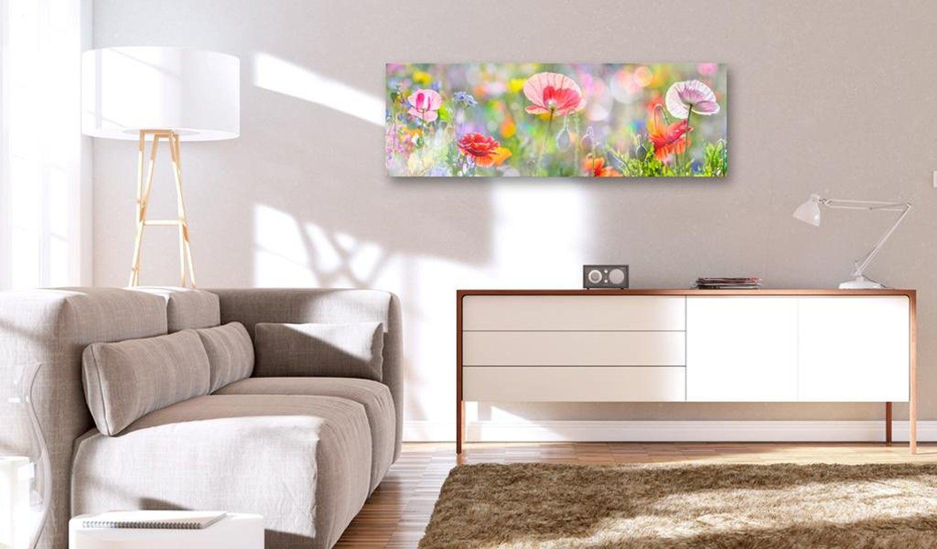 Stretched Canvas Floral Art - Rainbow Of Morning Poppies