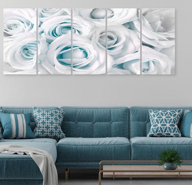 Stretched Canvas Floral Art - Satin Rose Narrow Turquoise