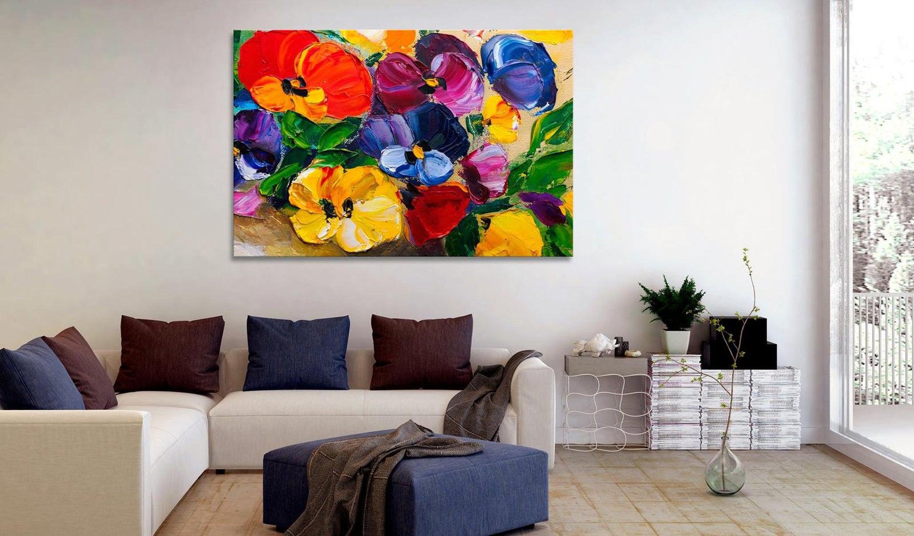 Stretched Canvas Floral Art - Spring Pansies