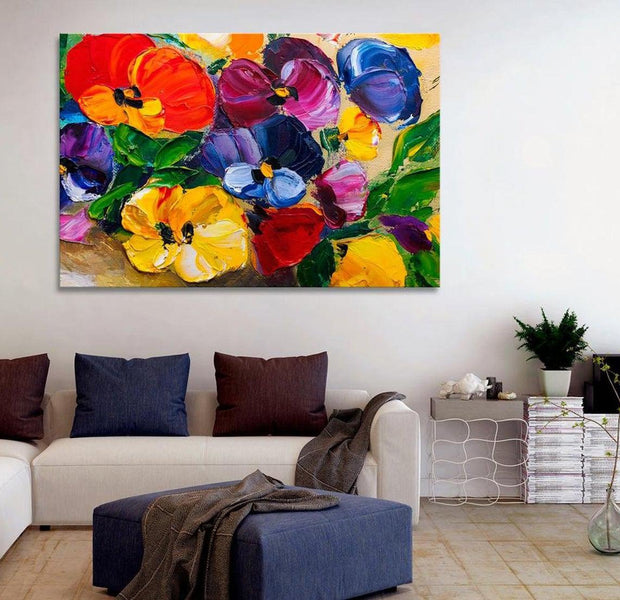 Stretched Canvas Floral Art - Spring Pansies