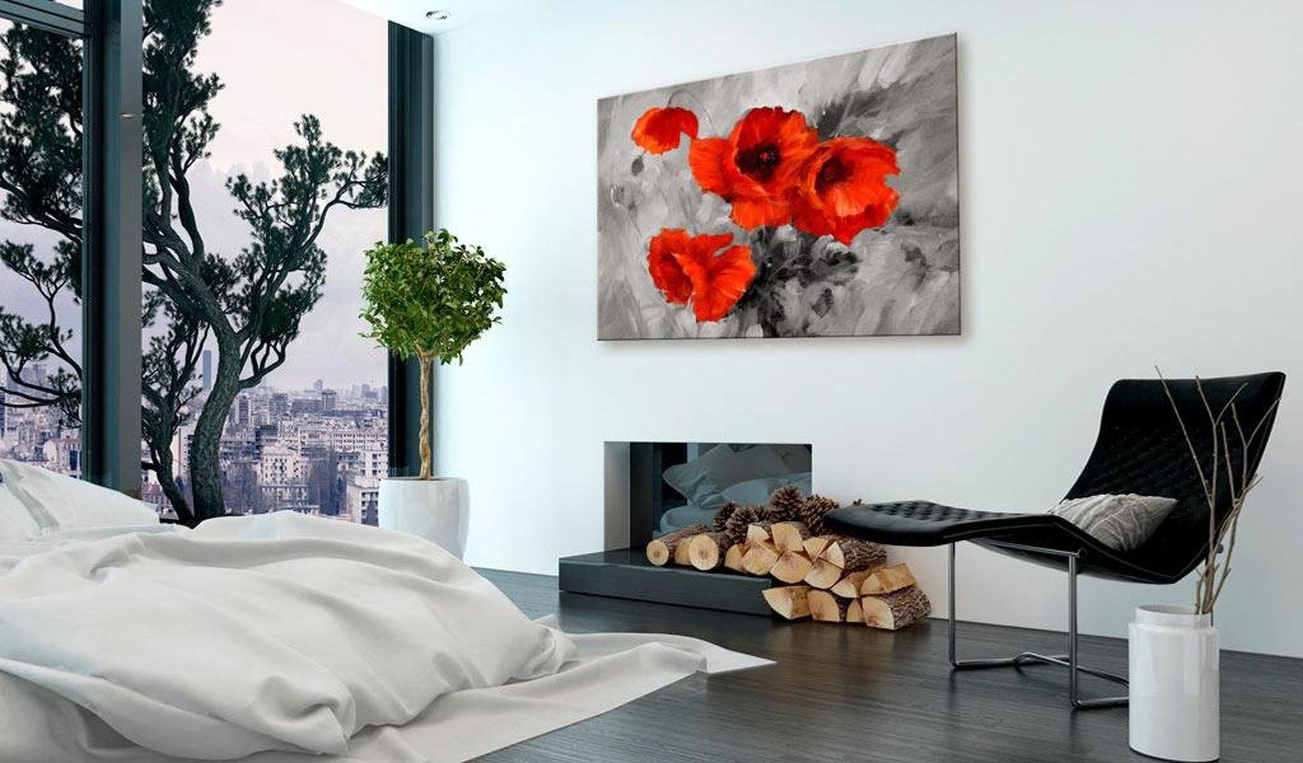 Stretched Canvas Floral Art - Steel Poppies