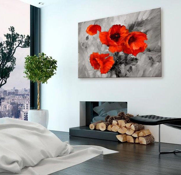 Stretched Canvas Floral Art - Steel Poppies