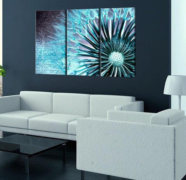 Stretched Canvas Botanical Art - Dandelion Letter Blue