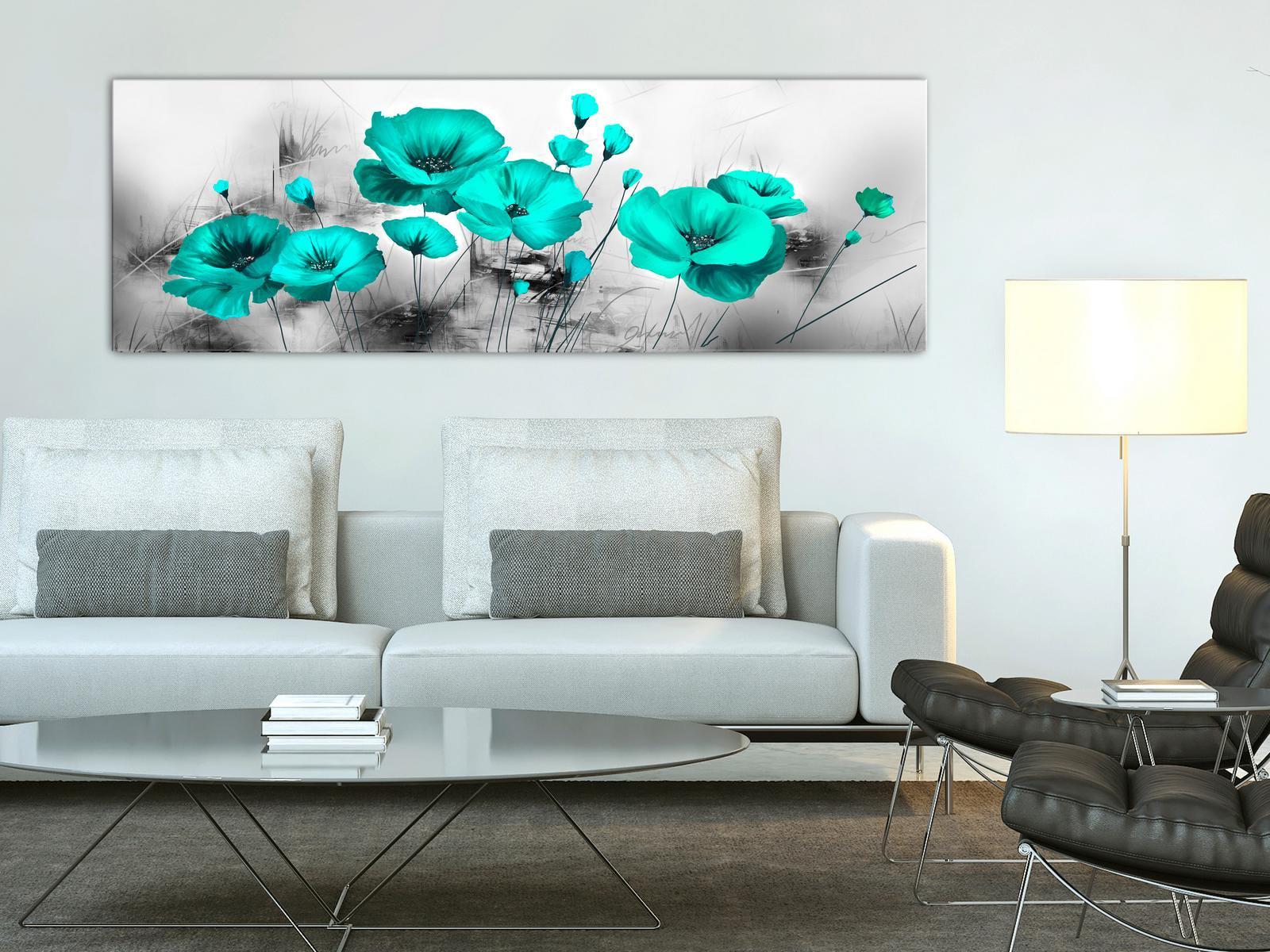 Stretched Canvas Floral Art - Turquoise Meadow Narrow