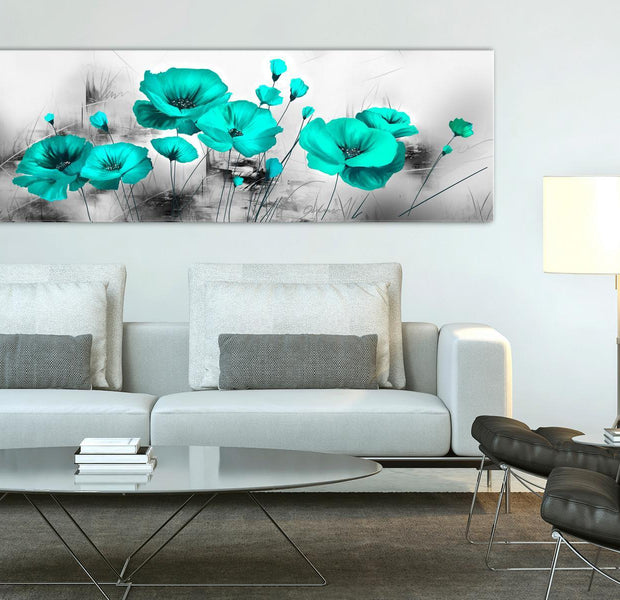 Stretched Canvas Floral Art - Turquoise Meadow Narrow