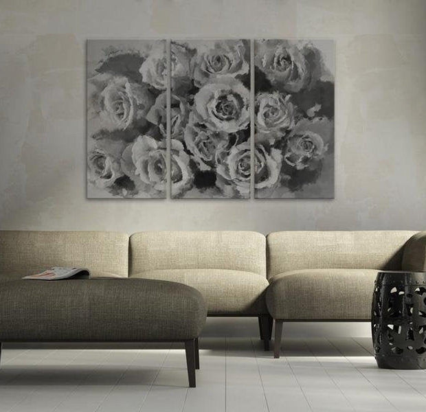 Stretched Canvas Floral Art - Twelve Roses - Triptych