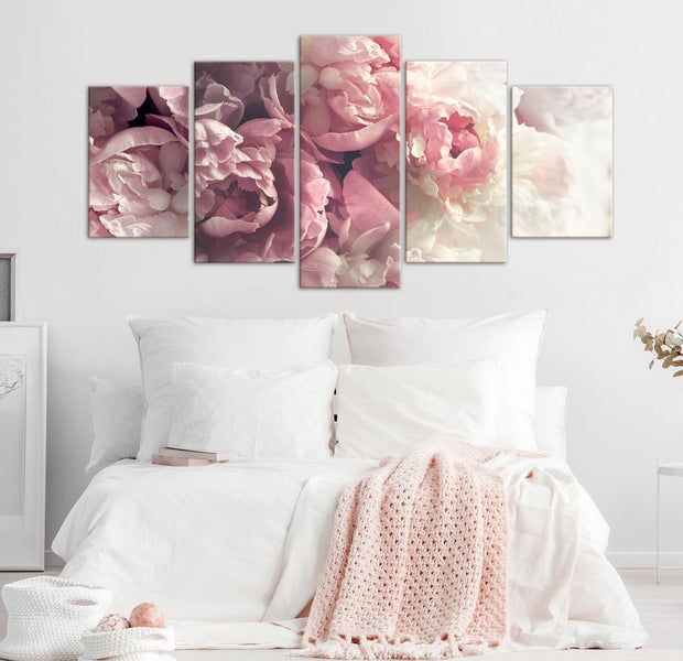 Stretched Canvas Floral Art - Vintage Peonies Wide