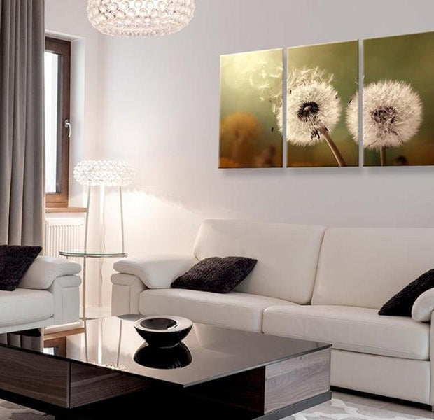 Stretched Canvas Botanical Art - Dandelions In The Wind 3 Piece