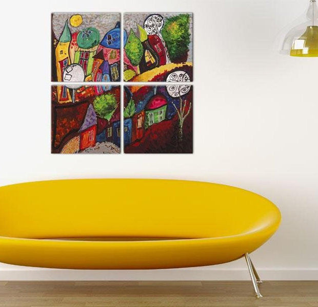 Stretched Canvas Kids Art - Colourful City