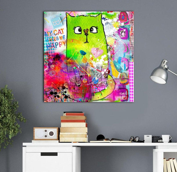 Stretched Canvas Kids Art - Crazy Cat