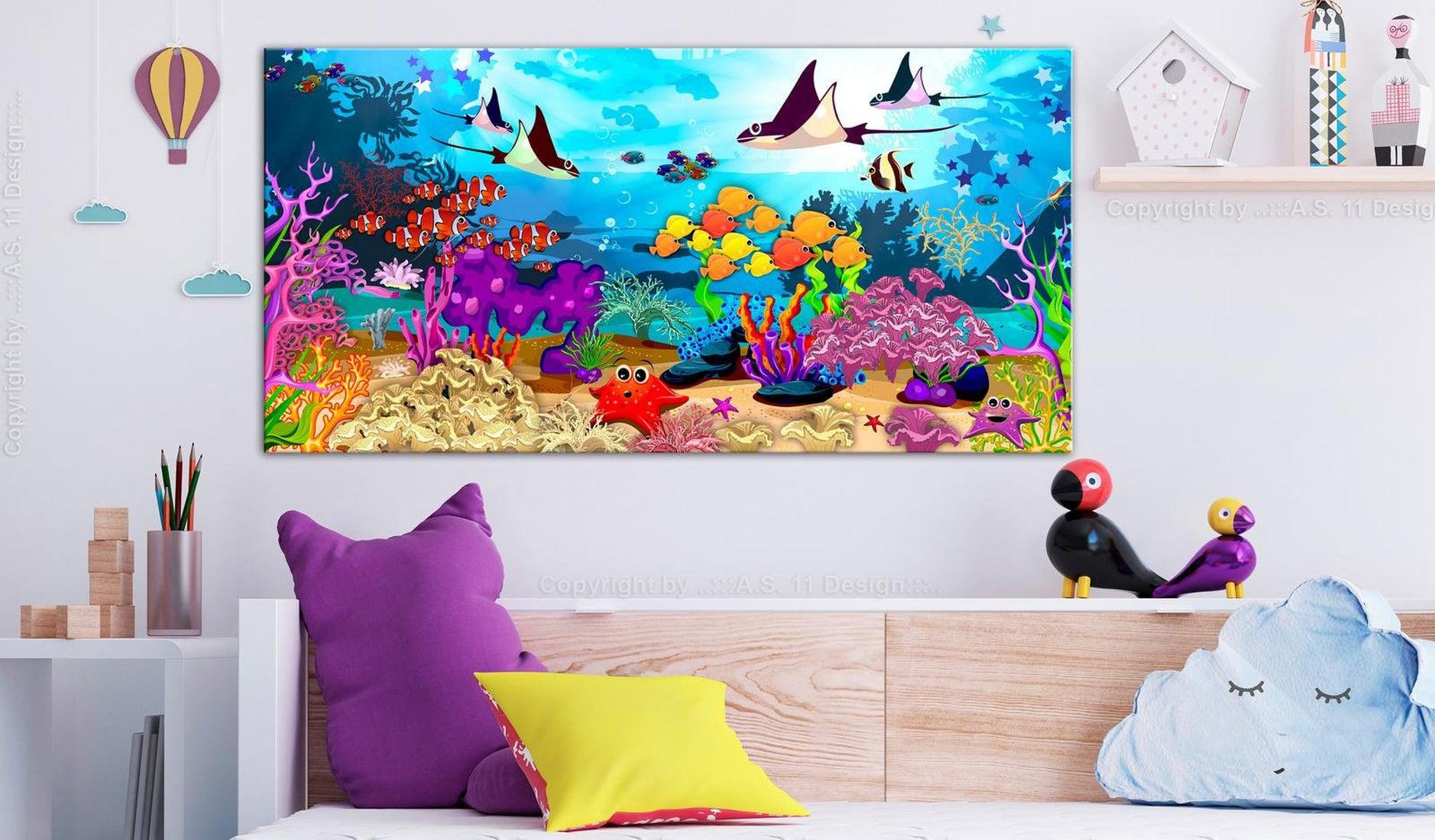 Stretched Canvas Kids Art - Underwater Fun Wide