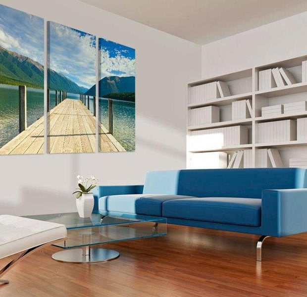 Stretched Canvas Landscape Art - A Pier On The Lake