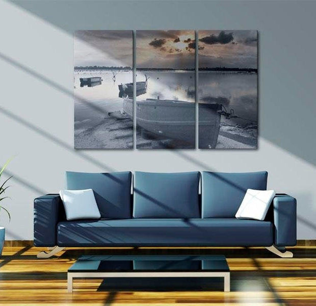 Stretched Canvas Landscape Art - A Small Boat By A Lake