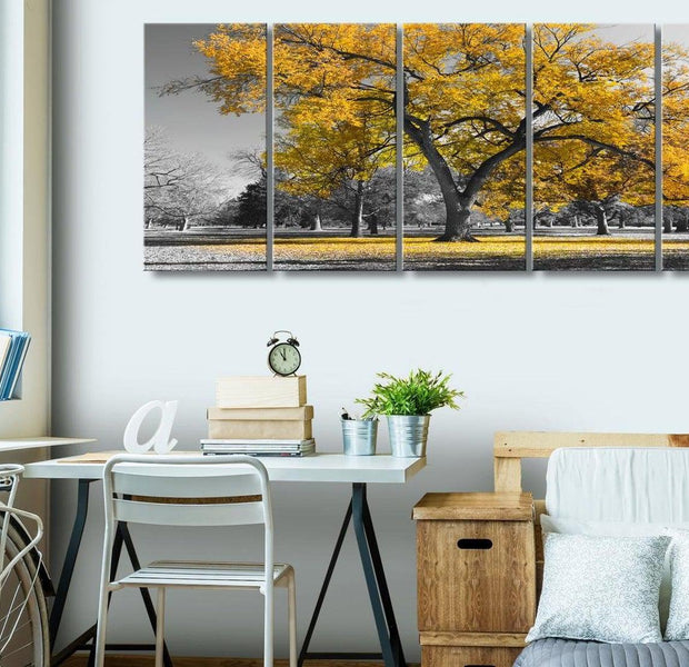 Stretched Canvas Landscape Art - Autumn In The Park Narrow Gold