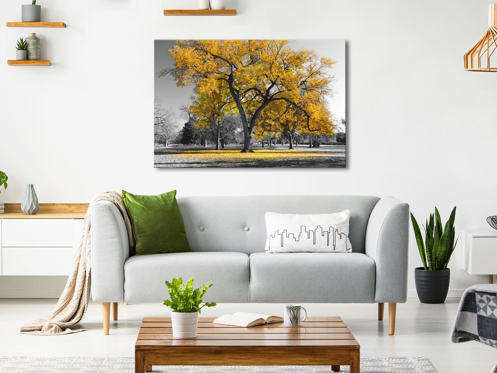 Stretched Canvas Landscape Art - Autumn In The Park Wide Gold