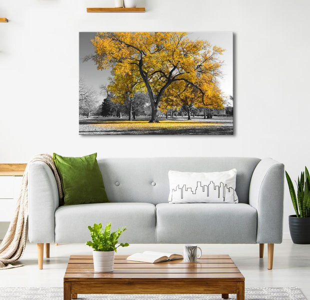 Stretched Canvas Landscape Art - Autumn In The Park Wide Gold