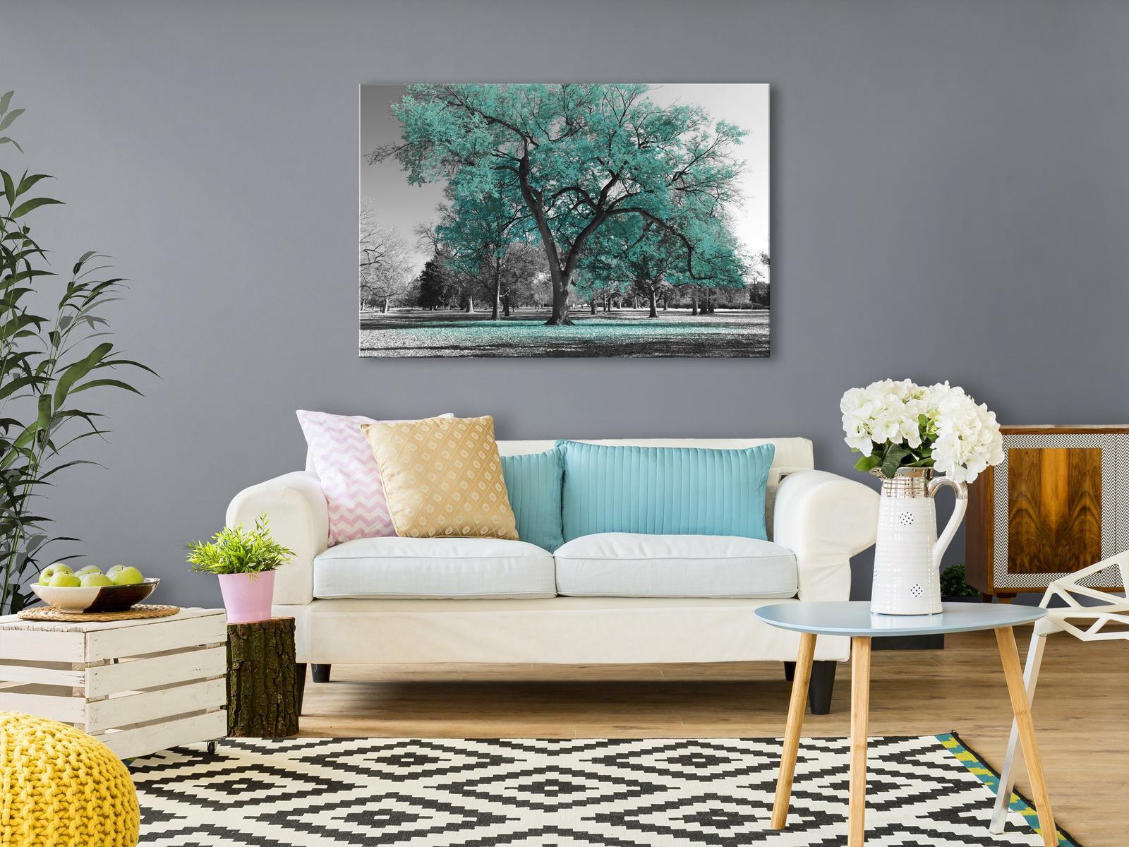 Stretched Canvas Landscape Art - Autumn In The Park Wide Turquoise