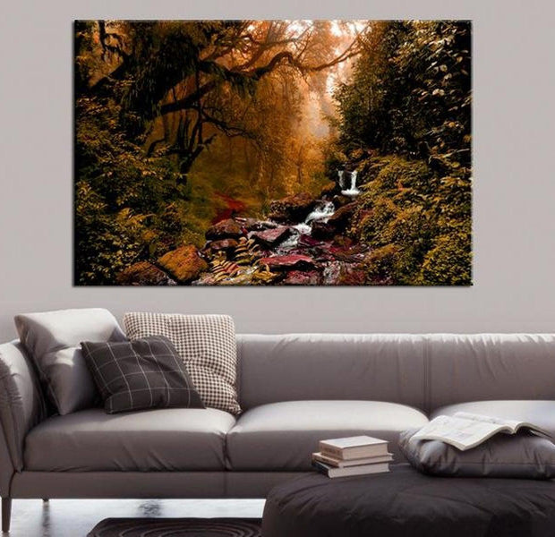 Stretched Canvas Landscape Art - Autumn Waterfall