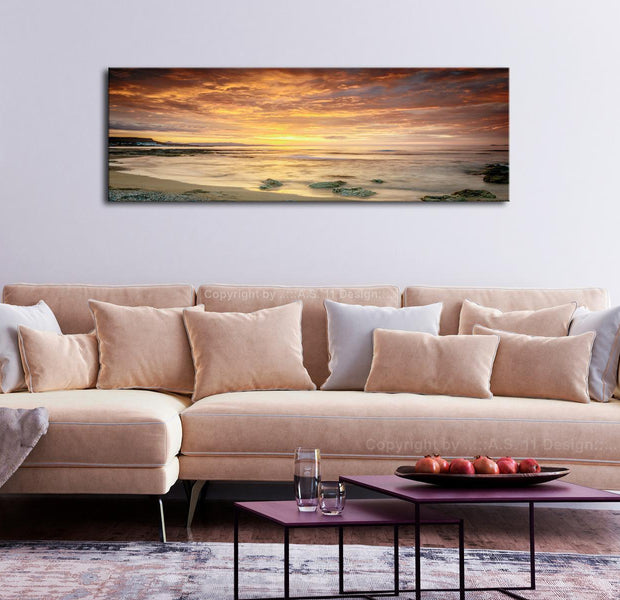 Stretched Canvas Landscape Art - Beach In Crete Narrow Orange