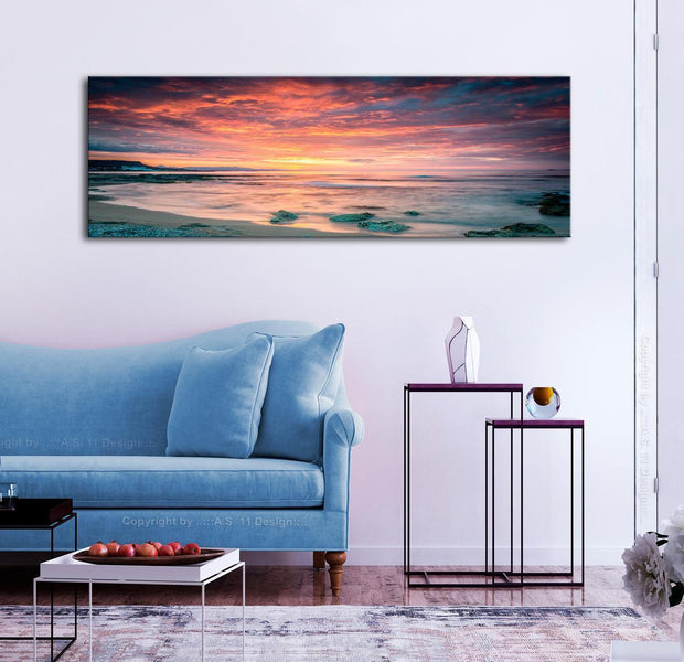 Stretched Canvas Landscape Art - Beach In Crete Narrow Red