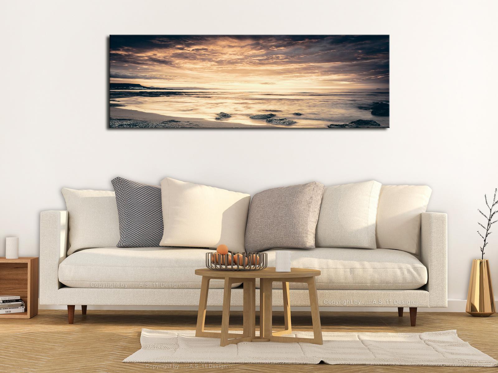 Stretched Canvas Landscape Art - Beach In Crete Narrow Yellow