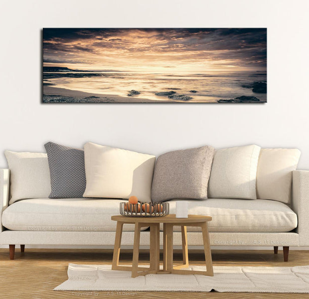 Stretched Canvas Landscape Art - Beach In Crete Narrow Yellow