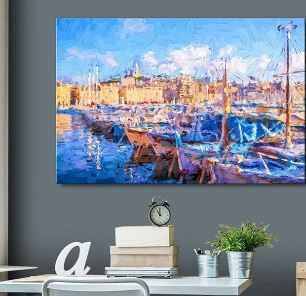Stretched Canvas Landscape Art - Blue Port