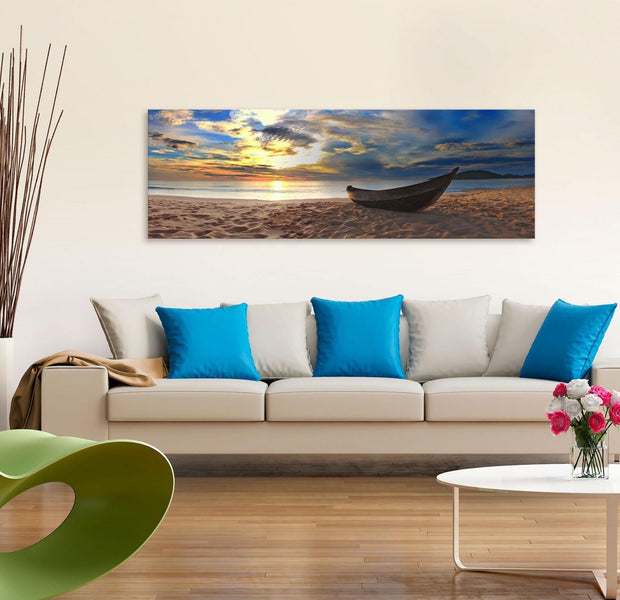 Stretched Canvas Landscape Art - Boat On The Beach Narrow