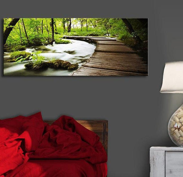 Stretched Canvas Landscape Art - Bridge Over Water