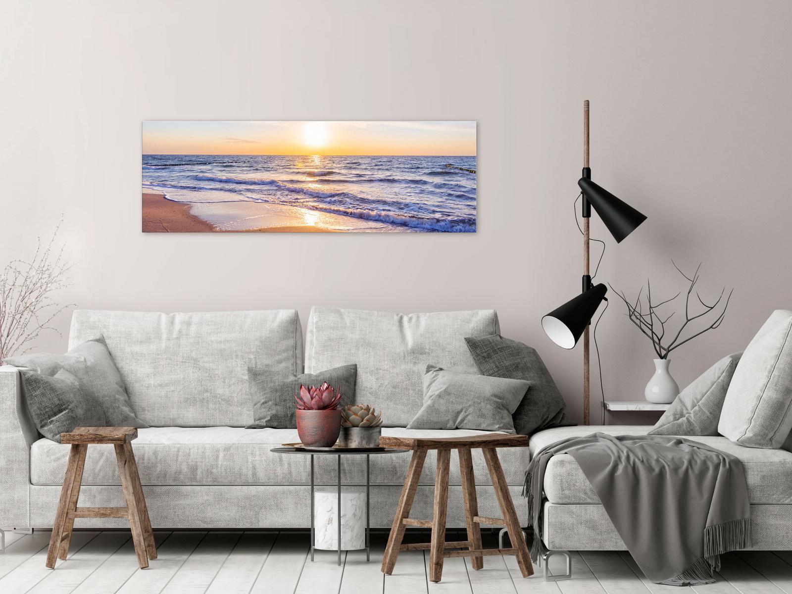 Stretched Canvas Landscape Art - Calm Waves Narrow Brown