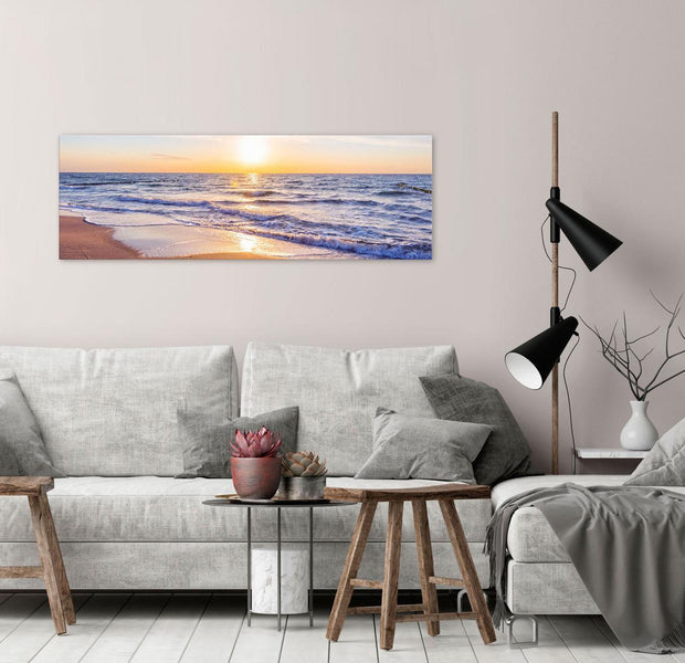 Stretched Canvas Landscape Art - Calm Waves Narrow Brown
