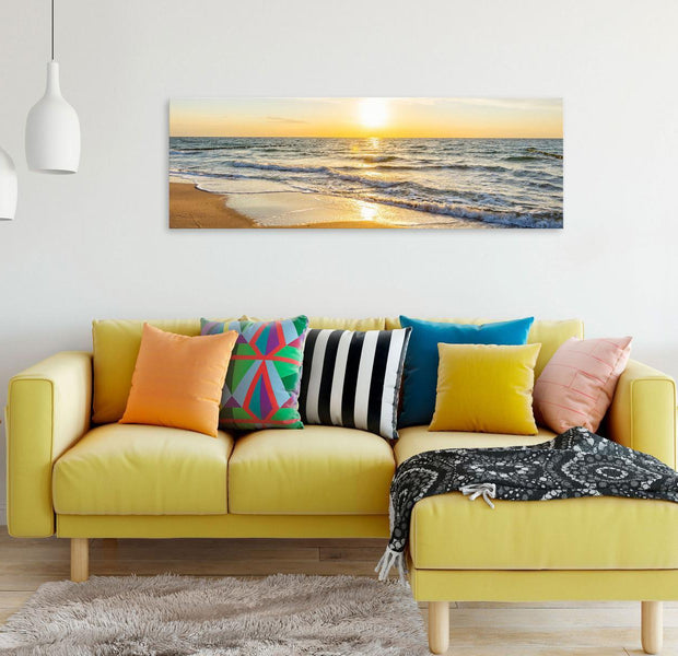 Stretched Canvas Landscape Art - Calm Waves Narrow Golden