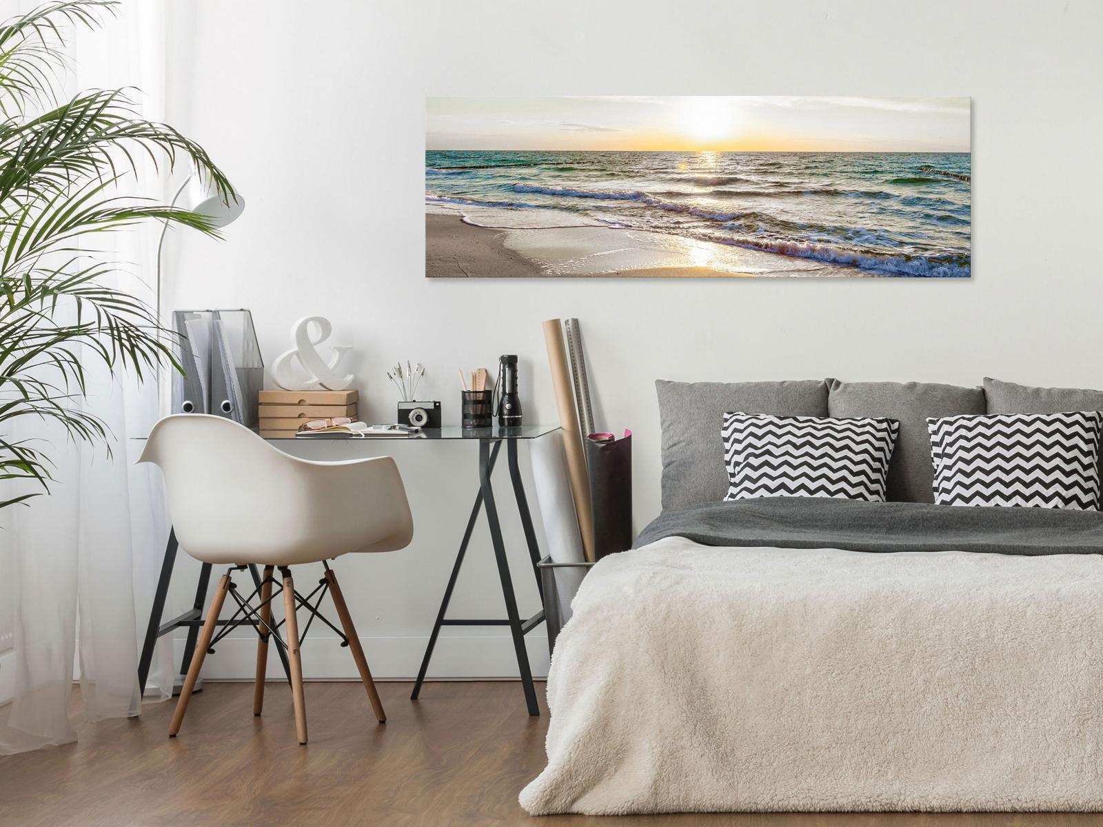 Stretched Canvas Landscape Art - Calm Waves Narrow Grey