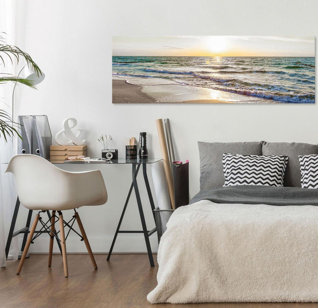 Stretched Canvas Landscape Art - Calm Waves Narrow Grey