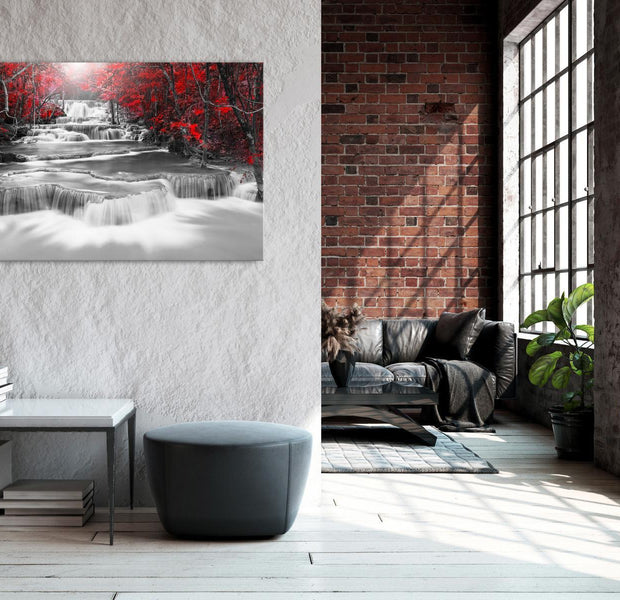 Stretched Canvas Landscape Art - Cascade Of Thoughts Wide Red