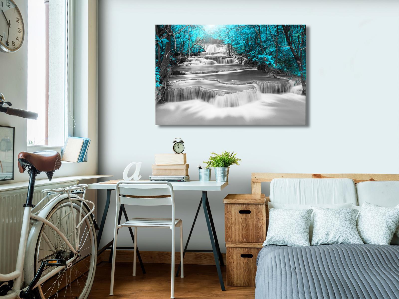 Stretched Canvas Landscape Art - Cascade Of Thoughts Wide Turquoise