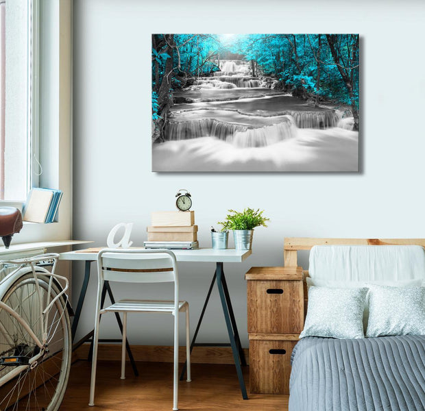 Stretched Canvas Landscape Art - Cascade Of Thoughts Wide Turquoise