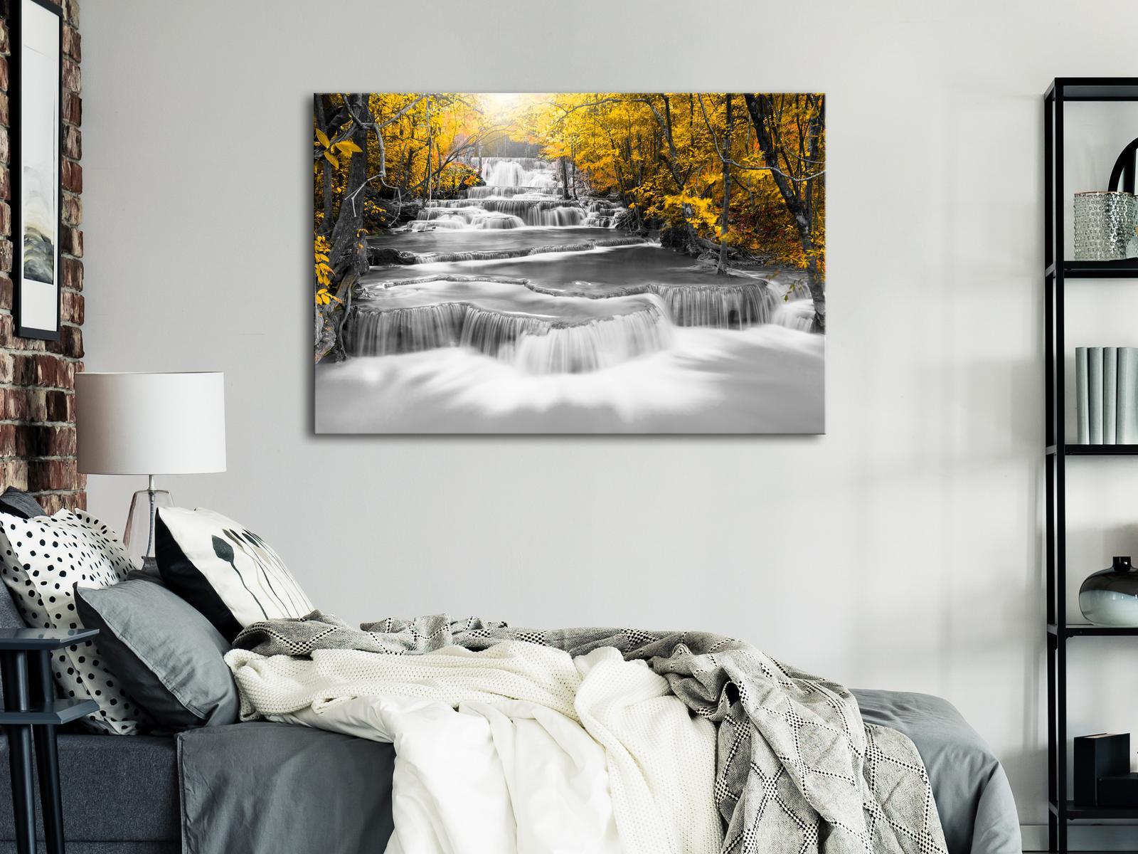 Stretched Canvas Landscape Art - Cascade Of Thoughts Wide Yellow