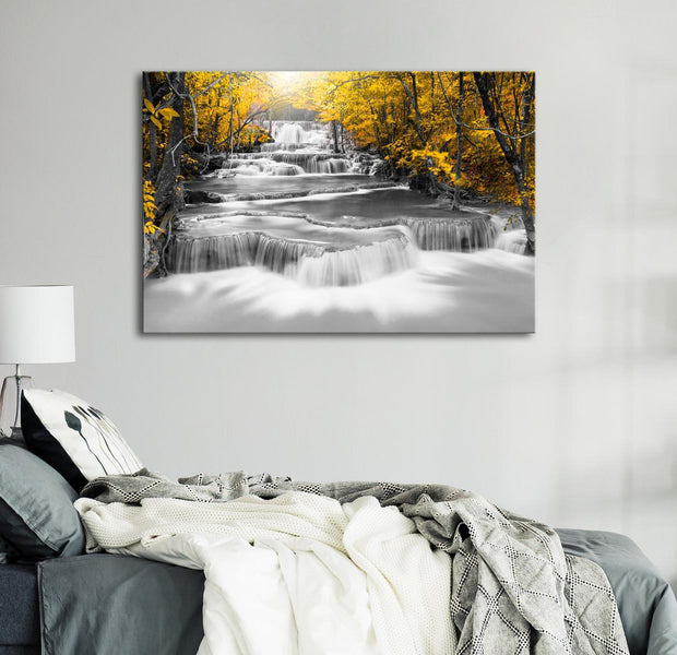 Stretched Canvas Landscape Art - Cascade Of Thoughts Wide Yellow