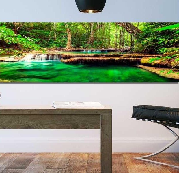 Stretched Canvas Landscape Art - Emerald Waterfall