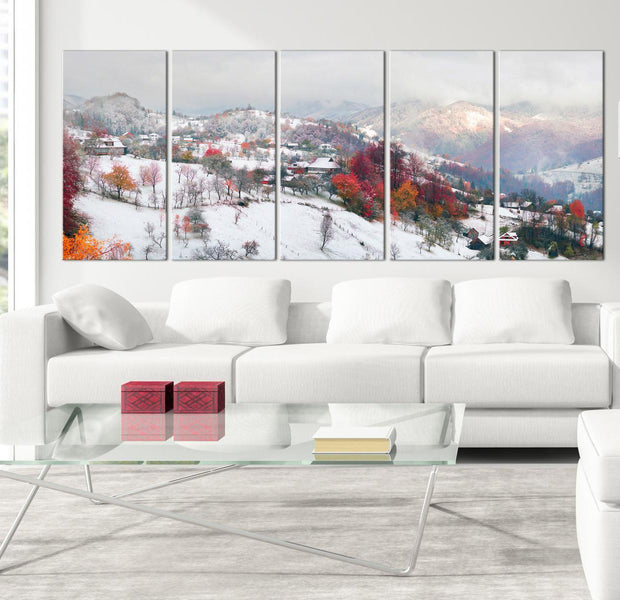 Stretched Canvas Landscape Art - First Snow 5 Piece