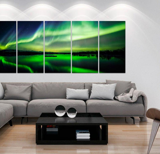 Stretched Canvas Landscape Art - Green Sky 5 Piece
