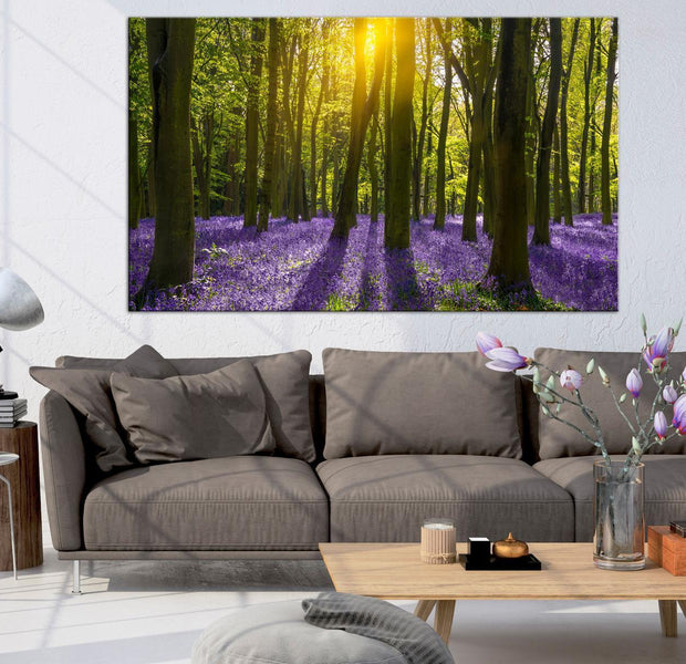 Stretched Canvas Landscape Art - Hyacinth Field Narrow