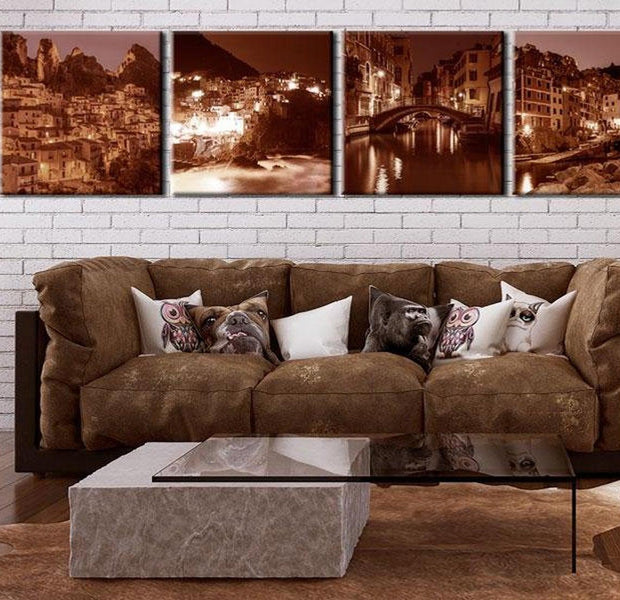 Stretched Canvas Landscape Art - Italian Towns Composition