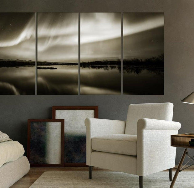 Stretched Canvas Landscape Art - Lake In Sepia 5 Piece
