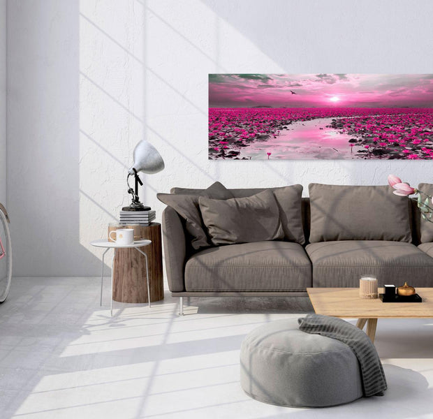 Stretched Canvas Landscape Art - Lilies And Sunset Narrow