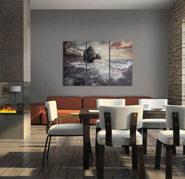Stretched Canvas Landscape Art - Lonely Ship On A High Seas