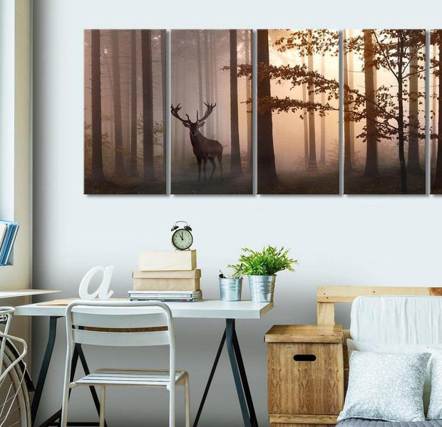 Stretched Canvas Landscape Art - Morning 5 Piece Brown