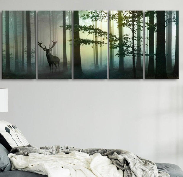 Stretched Canvas Landscape Art - Morning 5 Piece Green